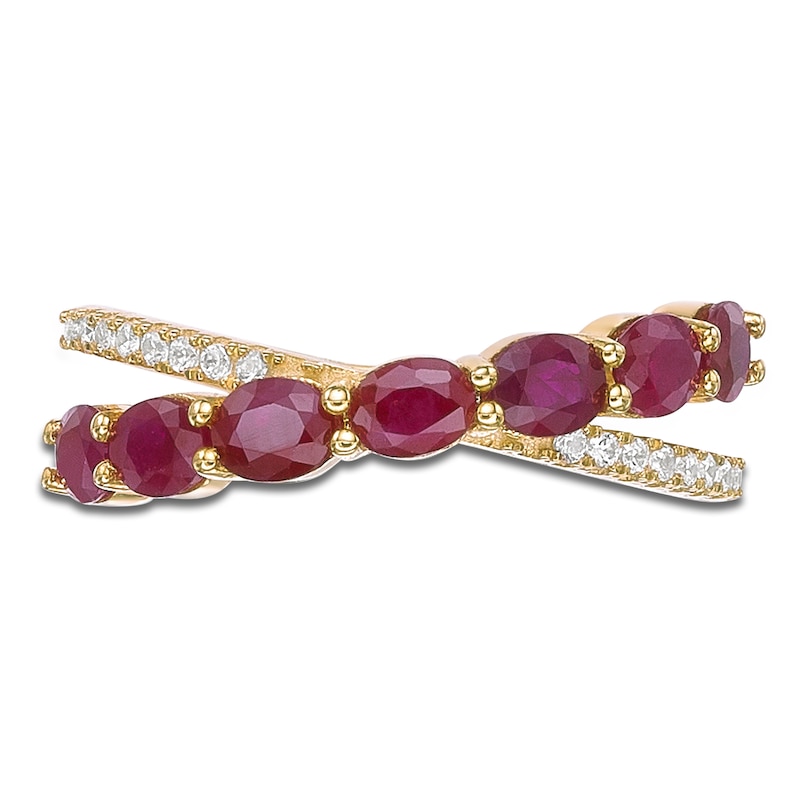 Main Image 3 of Oval-Cut Natural Ruby & Diamond Crossover Ring 1/10 ct tw 10K Yellow Gold