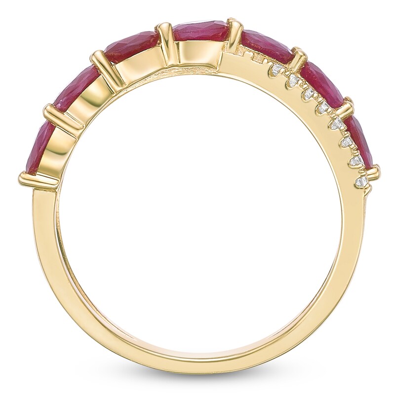Main Image 4 of Oval-Cut Natural Ruby & Diamond Crossover Ring 1/10 ct tw 10K Yellow Gold