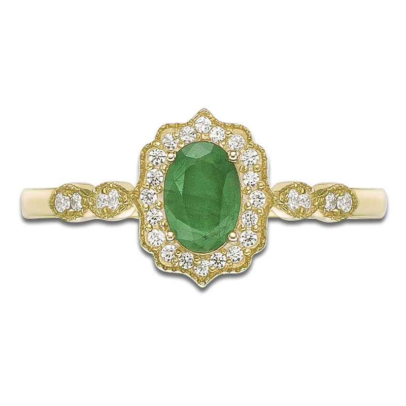 Main Image 3 of Oval-Cut Natural Emerald & Diamond Arabesque Halo Ring 1/8 ct tw 10K Yellow Gold