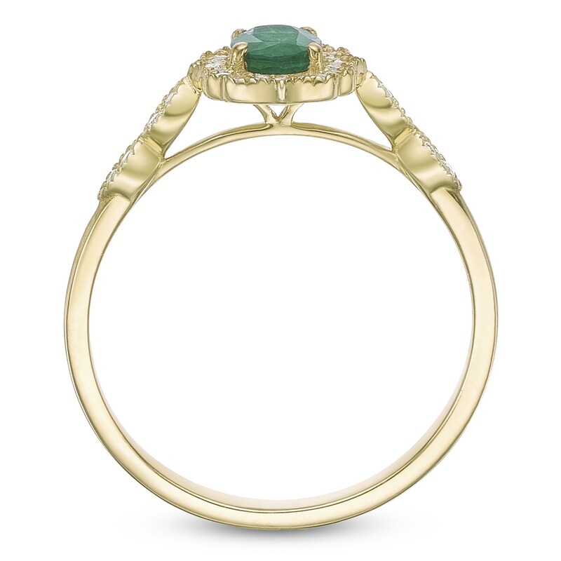 Main Image 4 of Oval-Cut Natural Emerald & Diamond Arabesque Halo Ring 1/8 ct tw 10K Yellow Gold