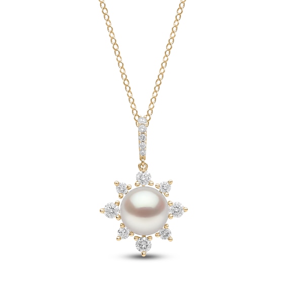 Yoko London Cultured Pearl & Diamond Starburst Necklace 1/4 ct tw 18K Yellow Gold 18"