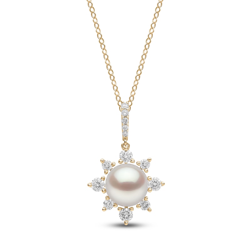 Main Image 1 of Yoko London Cultured Pearl & Diamond Starburst Necklace 1/4 ct tw 18K Yellow Gold 18"