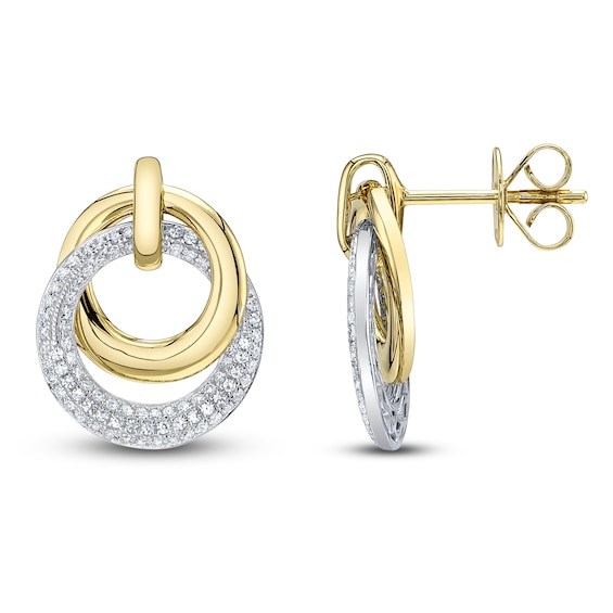 Shy Creation Diamond Pavé Interlocking Circles Earrings 3/8 ct tw 14K Two-Tone Gold SC55027383