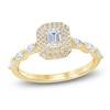 Thumbnail Image 1 of Certified Emerald-Cut Diamond Double Halo Engagement Ring 3/4 ct tw 14K Yellow Gold