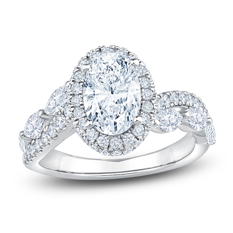 Main Image 1 of Oval-Cut Lab-Grown Diamond Halo Engagement Ring 2-5/8 ct tw 14K White Gold
