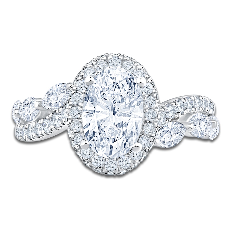 Main Image 3 of Oval-Cut Lab-Grown Diamond Halo Engagement Ring 2-5/8 ct tw 14K White Gold