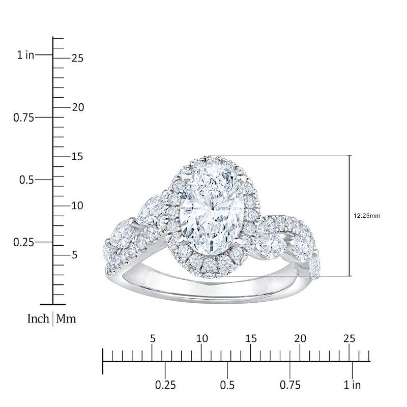 Main Image 4 of Oval-Cut Lab-Grown Diamond Halo Engagement Ring 2-5/8 ct tw 14K White Gold