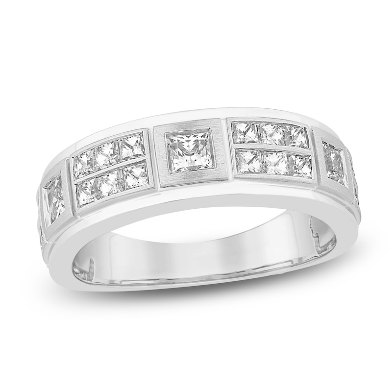 Main Image 1 of Men's Certified Square-Cut Diamond Wedding Band 1-1/2 ct tw 14K White Gold