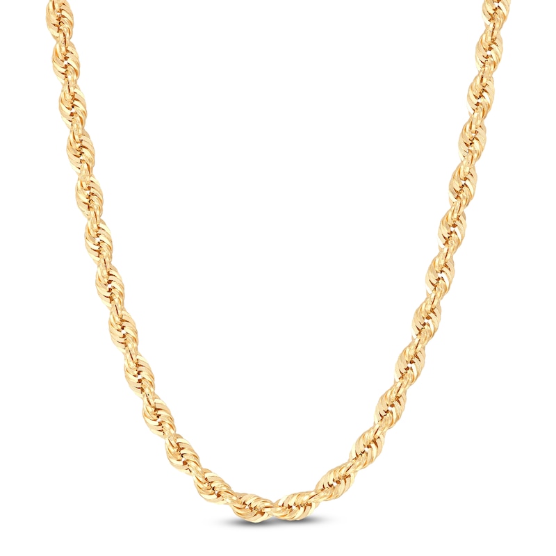 Main Image 1 of Glitter Rope Chain Necklace 3.85mm Semi-Solid 10K Yellow Gold 24"