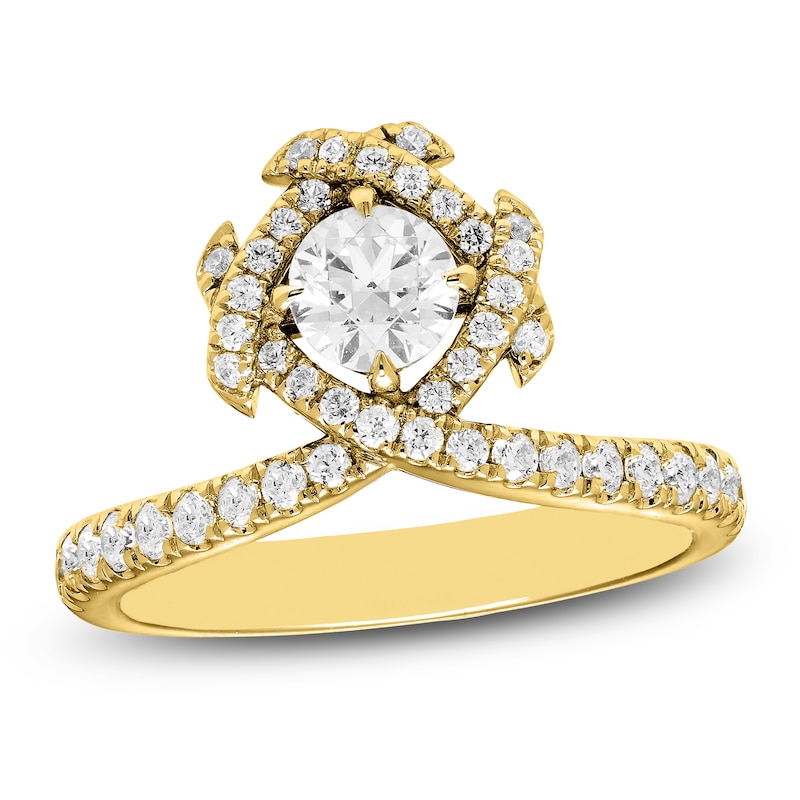 Main Image 1 of Unspoken Round-Cut Diamond Halo Ring 3/4 ct tw 14K Yellow Gold