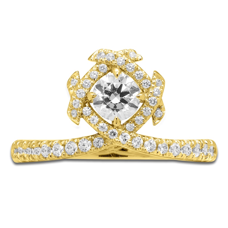 Main Image 3 of Unspoken Round-Cut Diamond Halo Ring 3/4 ct tw 14K Yellow Gold