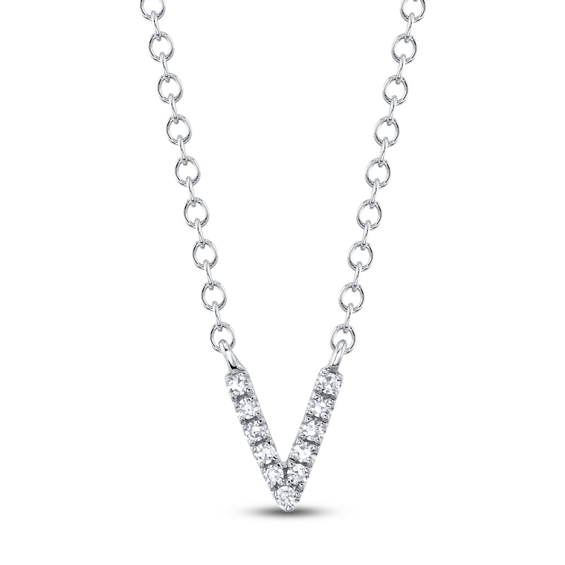 Main Image 1 of Shy Creation Diamond Accent Initial "V" Necklace 14K White Gold 18" SC55007903-V