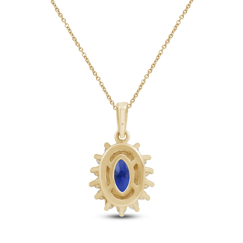Main Image 3 of Oval-Cut Natural Blue Sapphire & Diamond Starburst Halo Necklace 1/5 ct tw 14K Yellow Gold 18"