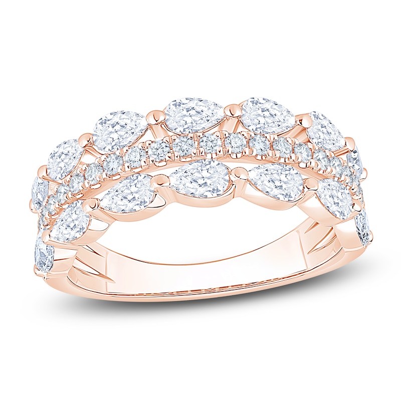 Main Image 1 of Pear-Shaped & Round-Cut Lab-Grown Diamond Three-Row Anniversary Ring 1-1/2 ct tw 14K Rose Gold