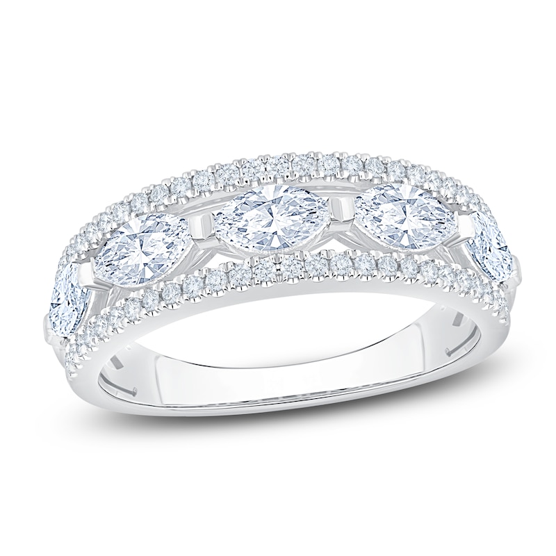 Main Image 1 of Chosen Certified Marquise & Round-Cut Diamond Three-Row Anniversary Ring 1-1/4 ct tw 14K White Gold