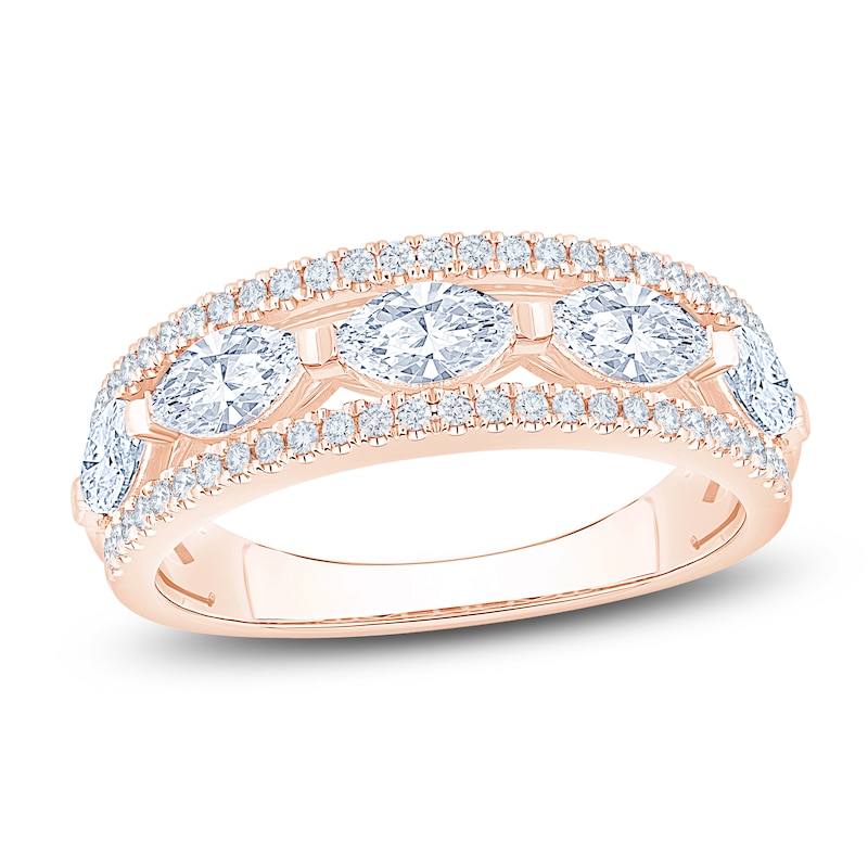 Main Image 1 of Chosen Certified Marquise & Round-Cut Diamond Three-Row Anniversary Ring 1-1/4 ct tw 14K Rose Gold