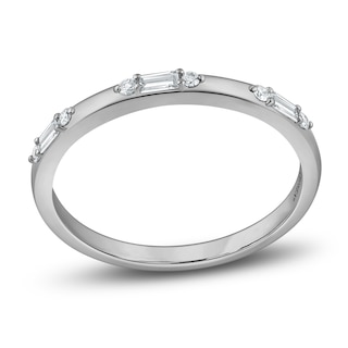 Chosen Certified Round & Baguette-Cut Diamond Stackable Anniversary Ring 1/8 ct tw 14K White Gold