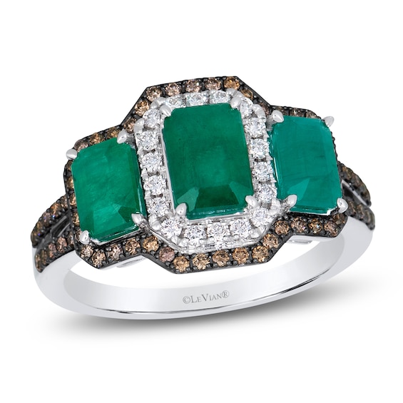 Le Vian Rectangle-Cut Natural Emerald Three-Stone Ring 3/8 ct tw Diamonds 14K Vanilla Gold