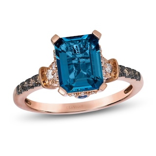 Le Vian Rectangle-Cut Natural London Blue Topaz & Blue Sapphire Hidden Halo Ring 1/4 ct tw Diamonds 14K Strawberry Gold