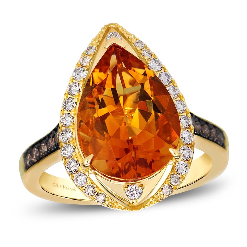 Main Image 1 of Le Vian Pear-Shaped Natural Citrine Halo Cocktail Ring 3/8 ct tw Diamonds 14K Honey Gold