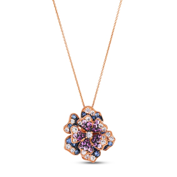 Le Vian Natural Blue, Pink & White Sapphire Flower Necklace 14K Strawberry Gold 19"