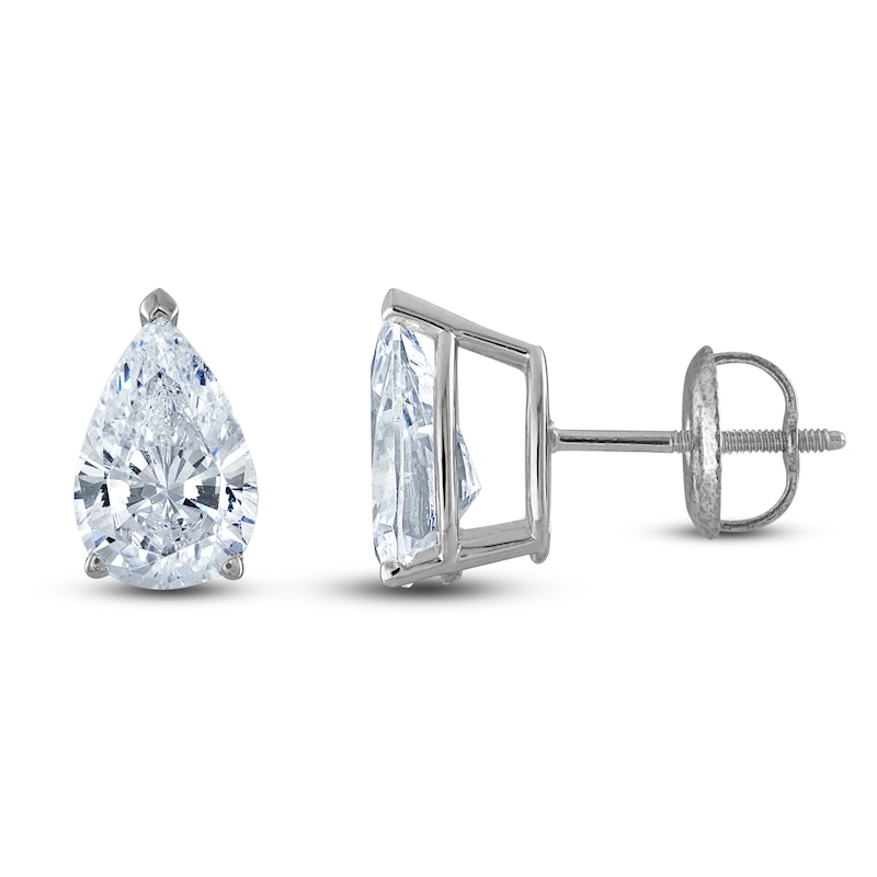 Main Image 1 of Pear-Shaped Lab-Grown Diamond Solitaire Stud Earrings 3/4 ct tw 14K White Gold (F/SI2)
