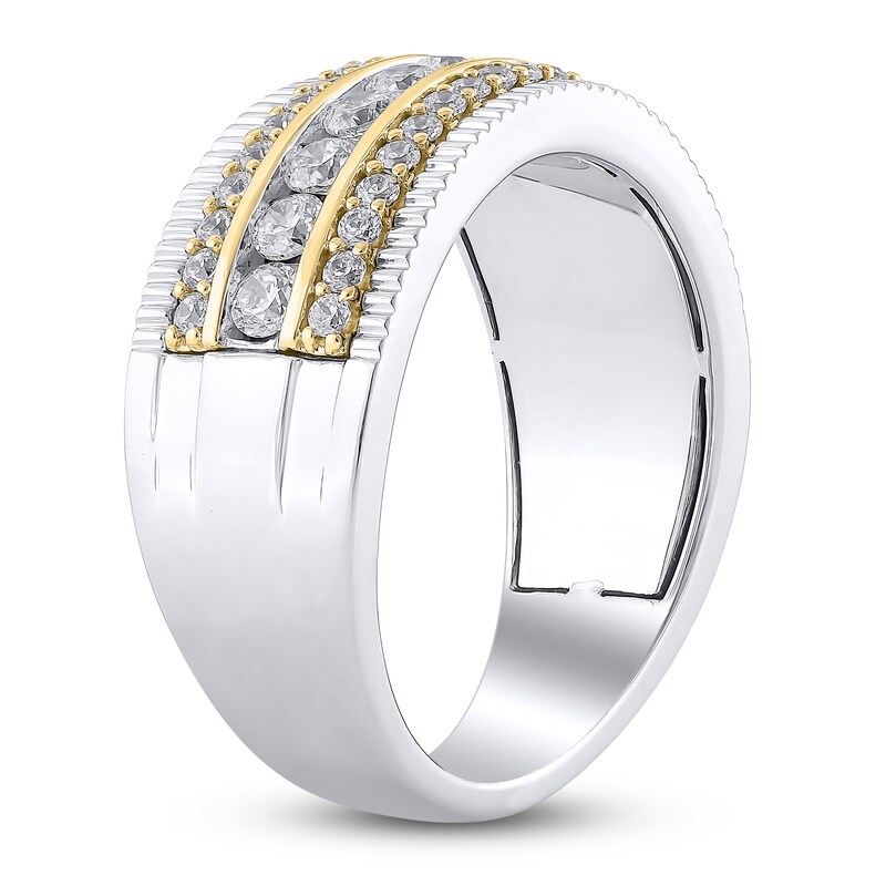 Main Image 2 of Men's Certified Diamond Three-Row Coin Edge Wedding Band 1-1/4 ct tw 14K Two-Tone Gold