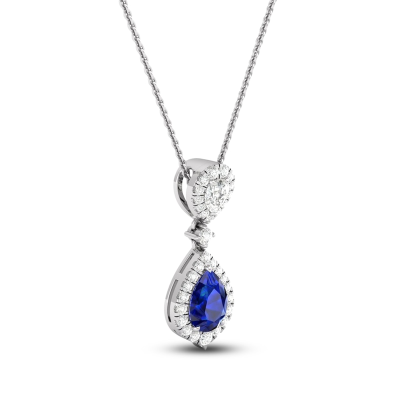 Main Image 2 of Pear-Shaped Natural Blue Sapphire & Diamond Drop Necklace 1/4 ct tw 14K White Gold 18"