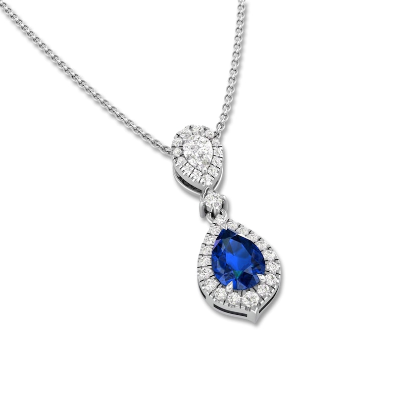 Main Image 3 of Pear-Shaped Natural Blue Sapphire & Diamond Drop Necklace 1/4 ct tw 14K White Gold 18"