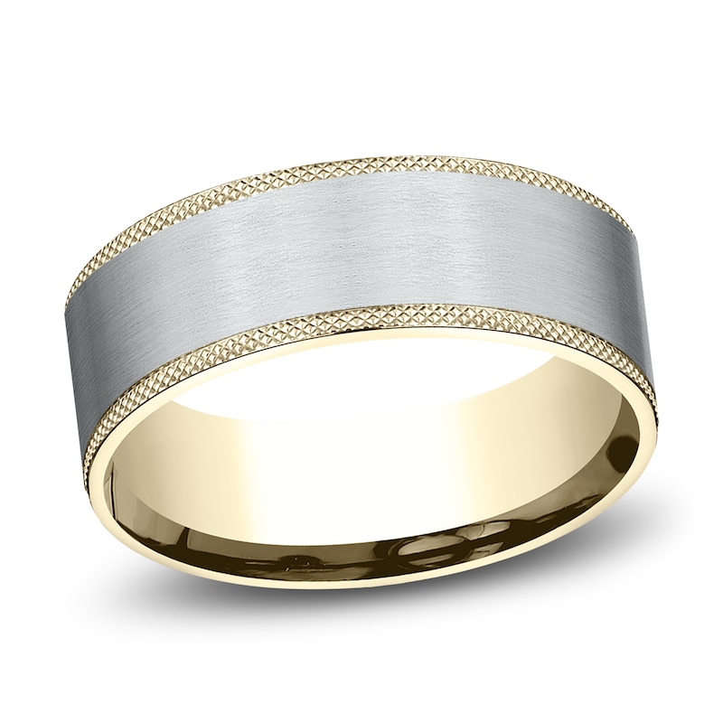 Main Image 1 of Men's Knurled Comfort-Fit Wedding Band 8mm 14K Two-Tone Gold