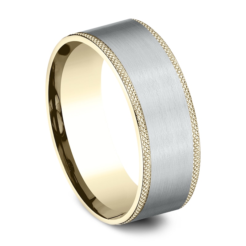 Main Image 2 of Men's Knurled Comfort-Fit Wedding Band 8mm 14K Two-Tone Gold