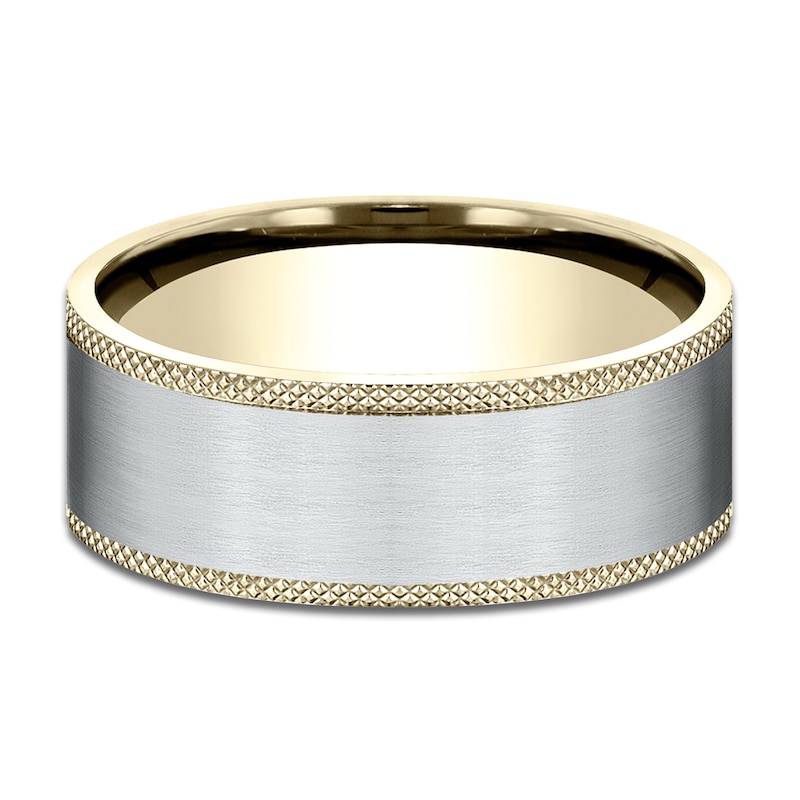 Main Image 3 of Men's Knurled Comfort-Fit Wedding Band 8mm 14K Two-Tone Gold
