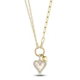 Shy Creation Mother-of-Pearl Heart Necklace 1/8 ct tw Diamonds 14K Yellow Gold 18" SC55023860V5