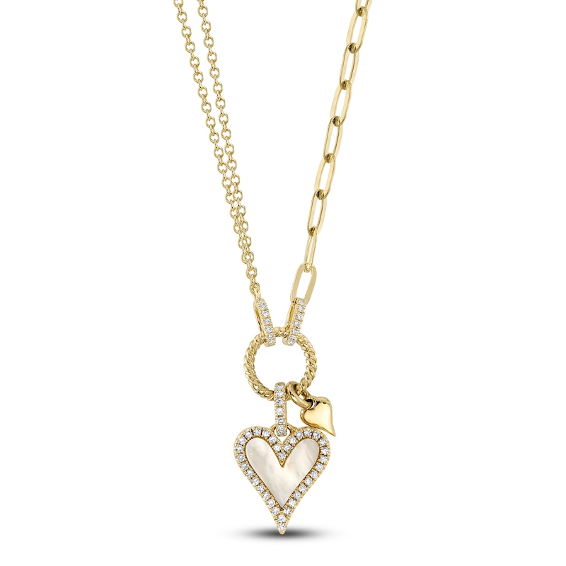 Main Image 1 of Shy Creation Mother-of-Pearl Heart Necklace 1/8 ct tw Diamonds 14K Yellow Gold 18" SC55023860V5
