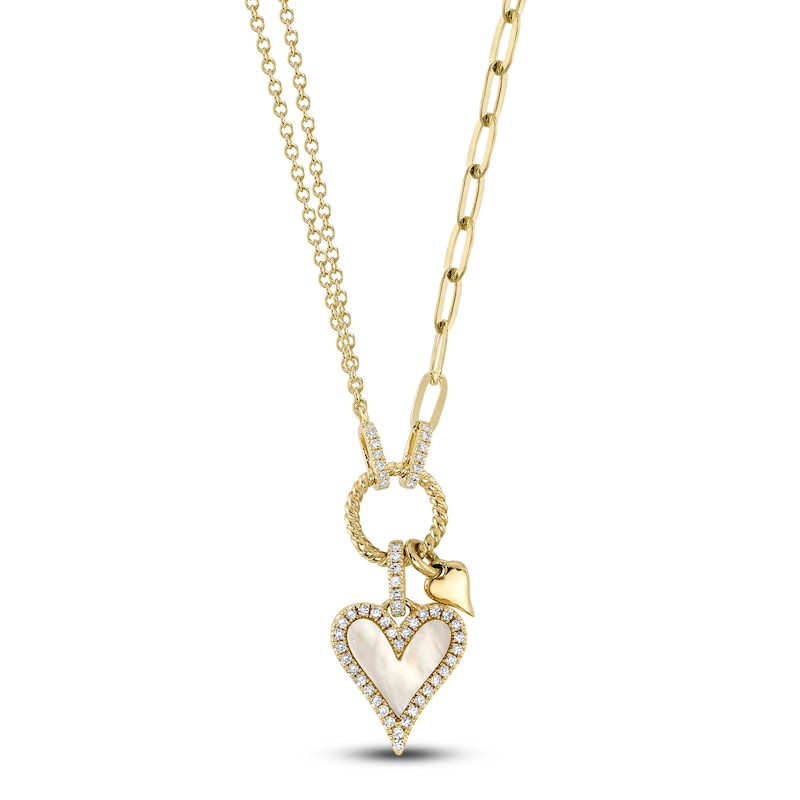 Shy Creation Mother-of-Pearl Heart Necklace 1/8 ct tw Diamonds 14K Yellow Gold 18" SC55023860V5