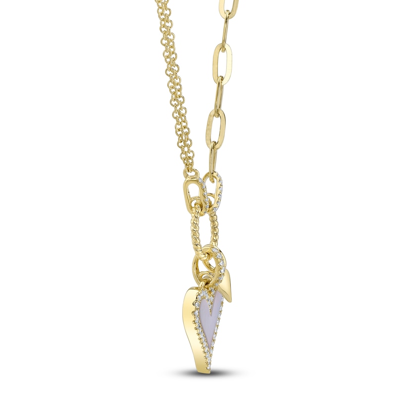 Main Image 2 of Shy Creation Mother-of-Pearl Heart Necklace 1/8 ct tw Diamonds 14K Yellow Gold 18" SC55023860V5
