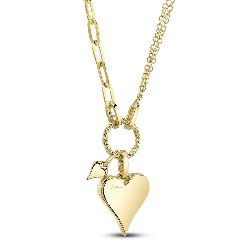 Shy Creation Mother-of-Pearl Heart Necklace 1/8 ct tw Diamonds 14K Yellow Gold 18" SC55023860V5