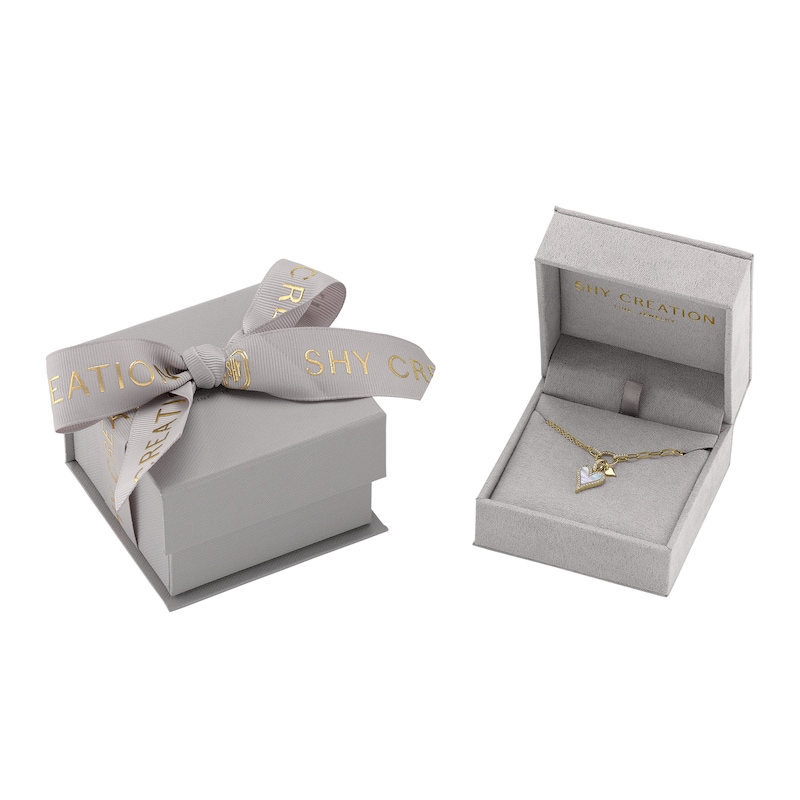 Main Image 5 of Shy Creation Mother-of-Pearl Heart Necklace 1/8 ct tw Diamonds 14K Yellow Gold 18" SC55023860V5