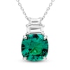 Thumbnail Image 1 of Cushion-Cut Lab-Created Emerald & Baguette-Cut White Lab-Created Sapphire Necklace Sterling Silver 18"