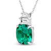 Thumbnail Image 2 of Cushion-Cut Lab-Created Emerald & Baguette-Cut White Lab-Created Sapphire Necklace Sterling Silver 18"