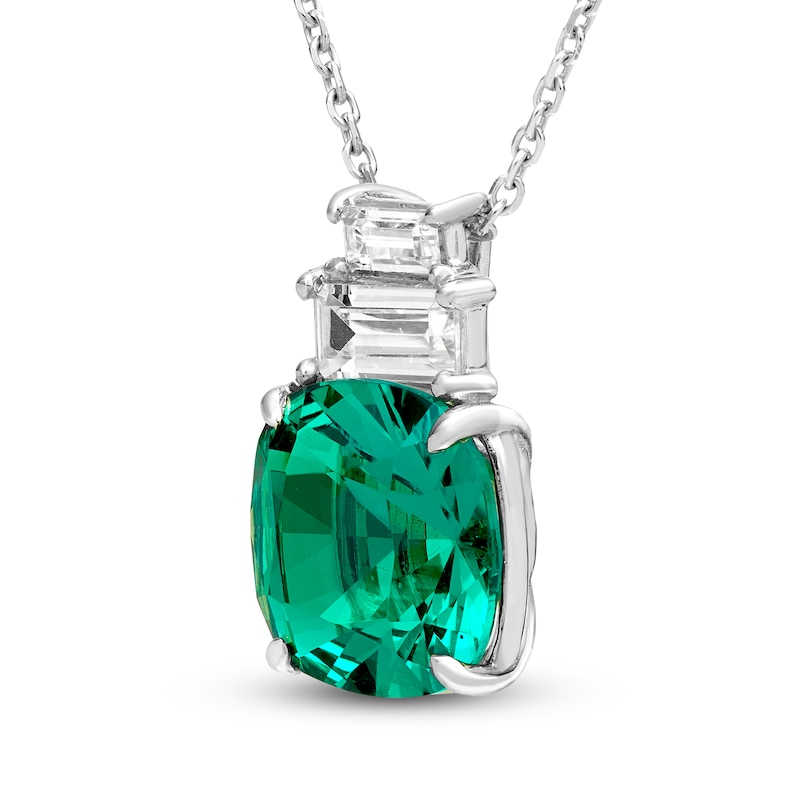 Main Image 2 of Cushion-Cut Lab-Created Emerald & Baguette-Cut White Lab-Created Sapphire Necklace Sterling Silver 18"