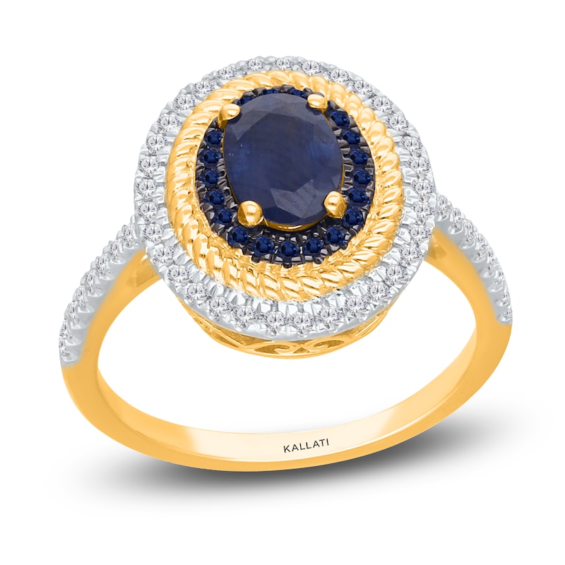Main Image 1 of Kallati Oval-Cut Natural Blue Sapphire & Diamond Ring 1/4 ct tw 14K Yellow Gold