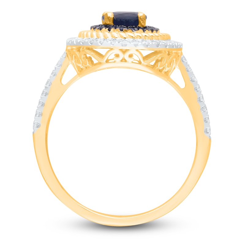 Main Image 2 of Kallati Oval-Cut Natural Blue Sapphire & Diamond Ring 1/4 ct tw 14K Yellow Gold