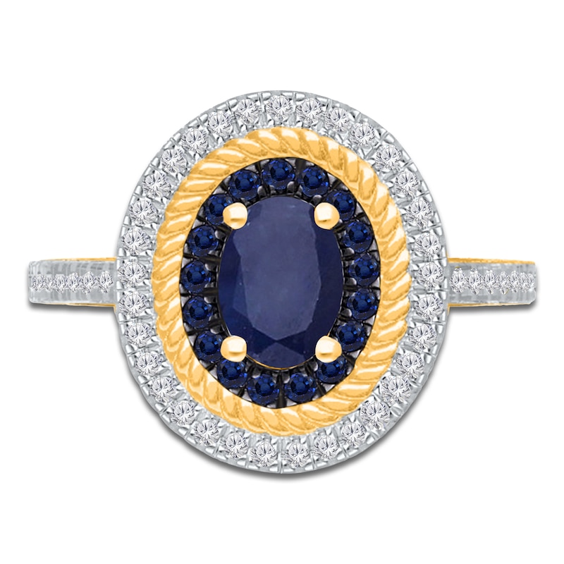 Main Image 3 of Kallati Oval-Cut Natural Blue Sapphire & Diamond Ring 1/4 ct tw 14K Yellow Gold