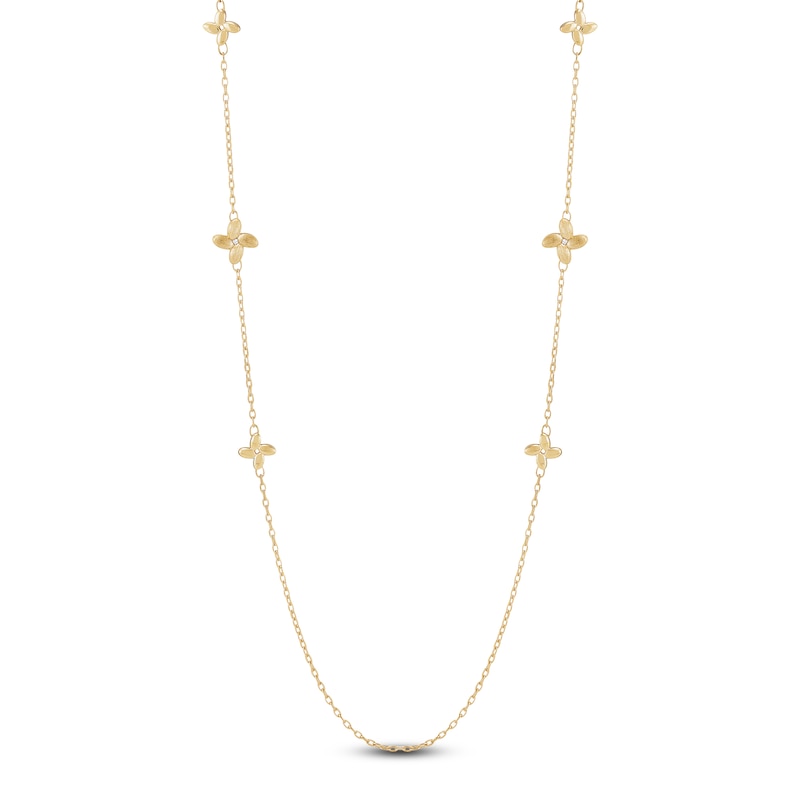 Main Image 1 of Italia D'Oro Satin-Finish Flower Station Necklace 14K Yellow Gold 36"