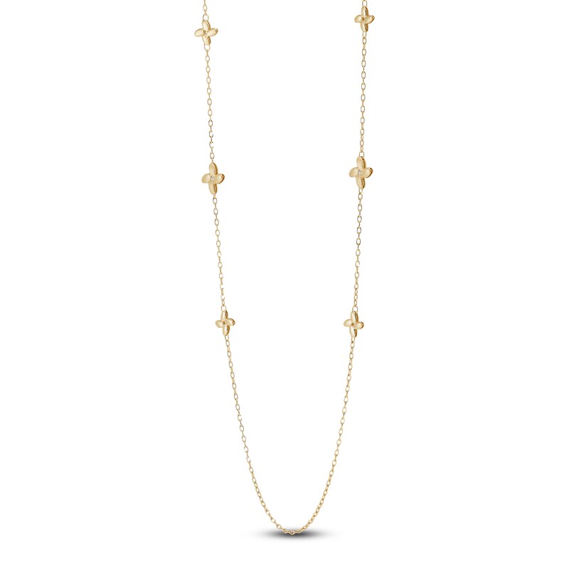 Main Image 2 of Italia D'Oro Satin-Finish Flower Station Necklace 14K Yellow Gold 36"