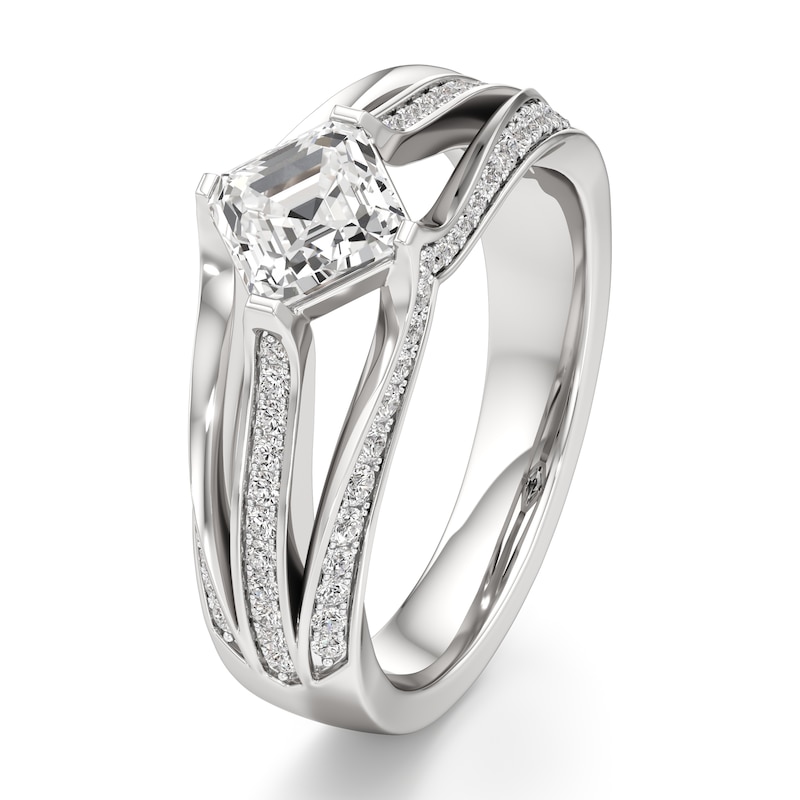 Main Image 4 of J'Lure Lab-Grown Diamond Square-Emerald Step-Cut Engagement Ring 1-3/8 ct tw 18K White Gold