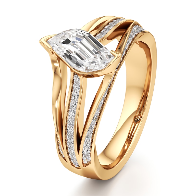 Main Image 4 of J'Lure Lab-Grown Diamond Leaf Step-Cut Engagement Ring 1-3/8 ct tw 18K Yellow Gold