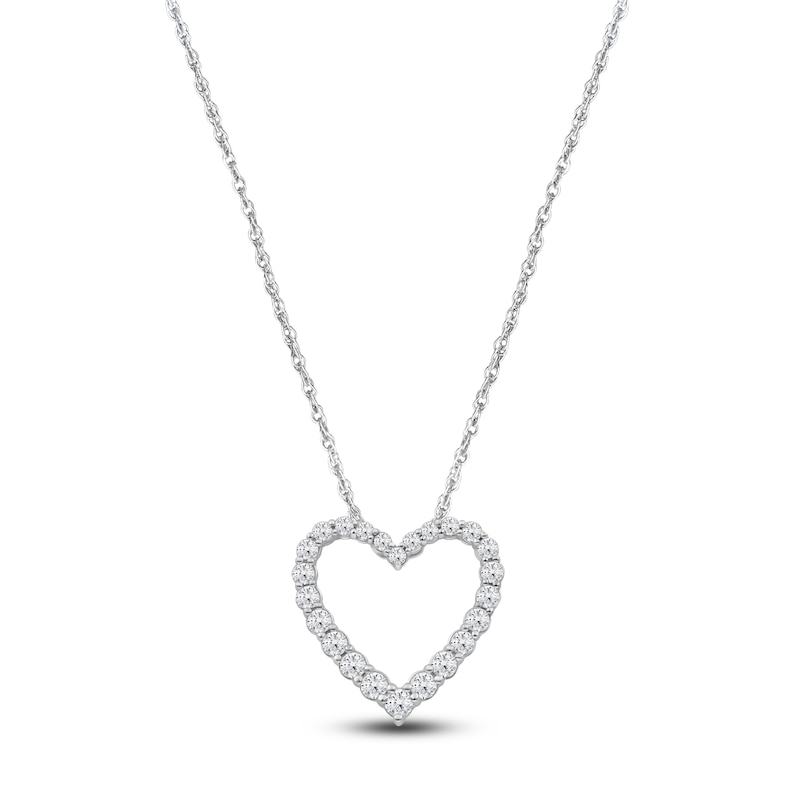 Main Image 1 of Lab-Grown Diamond Heart Outline Necklace 1 ct tw 14K White Gold 18"