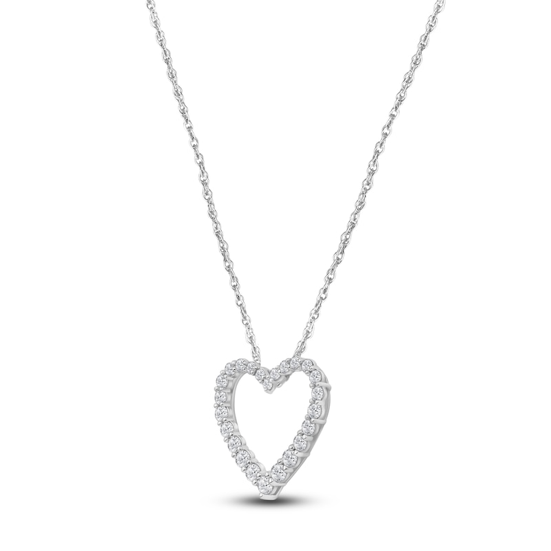 Main Image 2 of Lab-Grown Diamond Heart Outline Necklace 1 ct tw 14K White Gold 18"